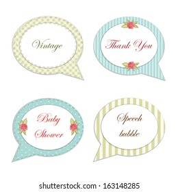 Set of vintage speech bubbles with flowers in shabby chic style as decorative elements for invitations or scrap booking