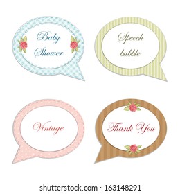 Set of vintage speech bubbles with flowers in shabby chic style as decorative elements for invitations or scrap booking