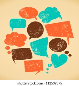 A set of vintage speech bubbles. Grunge texture easy to remove.