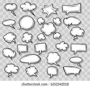 Conjunto de burbujas de habla de época aisladas en un fondo transparente. Ilustración vectorial.