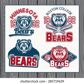 Set of vintage sport labels, badges and design elements. Graphic Mascot Vector Image of a bear. Logos for sport.