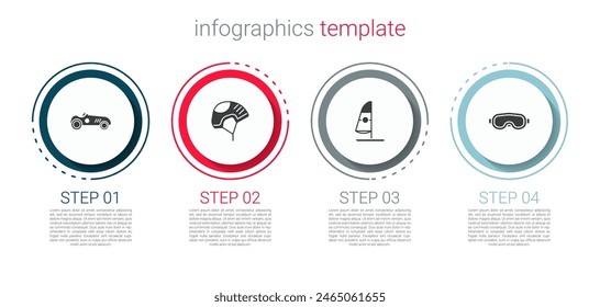 Set Vintage sport racing car, Helmet, Windsurfing and Ski goggles. Business infographic template. Vector