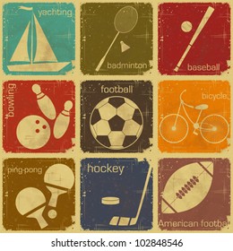 set of Vintage Sport separate  Labels - Retro Signs with Grunge Effect in color - vector illustration