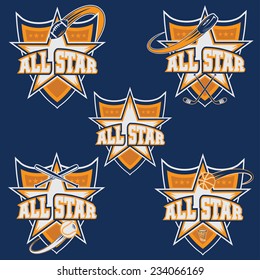 set of vintage sports all star crests