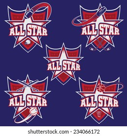 set of vintage sports all star crests