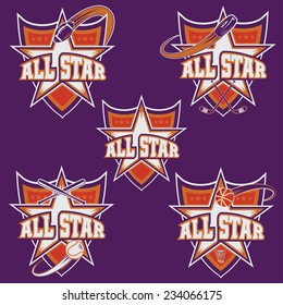 set of vintage sports all star crests