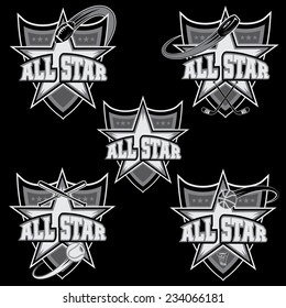 set of vintage sports all star crests