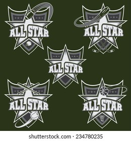 set of vintage sports all star crests