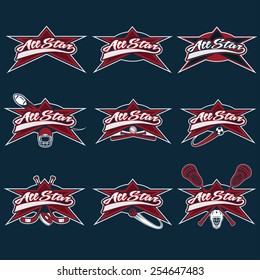 set of vintage sports all star crests