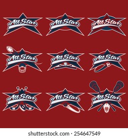set of vintage sports all star crests