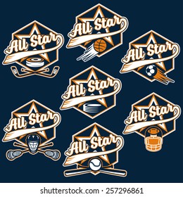 set of vintage sports all star crests