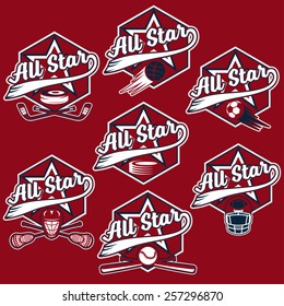 set of vintage sports all star crests