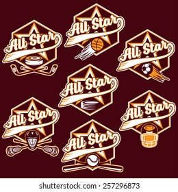 set of vintage sports all star crests