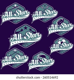 set of vintage sports all star crests 