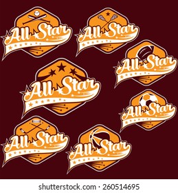 set of vintage sports all star crests 