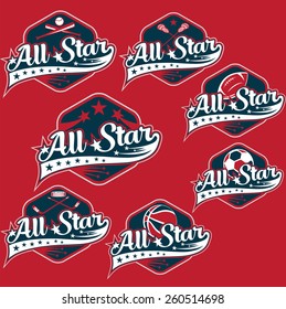 Set Of Vintage Sports All Star Crests 
