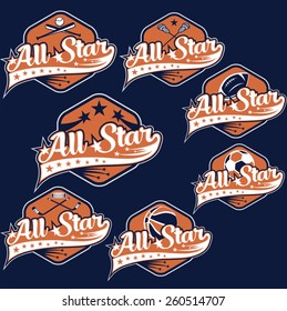 set of vintage sports all star crests