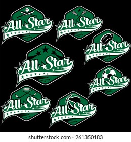 set of vintage sports all star crests