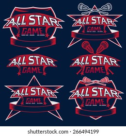 set of vintage sports all star crests with lacrosse theme