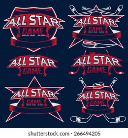 set of vintage sports all star crests with hockey theme