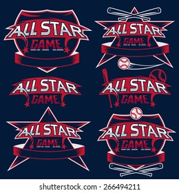 Set Of Vintage Sports All Star Crests With Baseball Theme