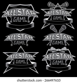 set of vintage sports all star crests with lacrosse theme