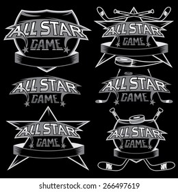 set of vintage sports all star crests with hockey theme