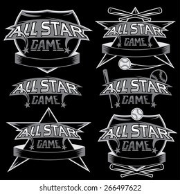 Set Of Vintage Sports All Star Crests With Baseball Theme