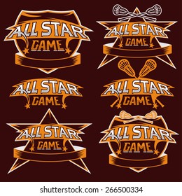 set of vintage sports all star crests with lacrosse theme