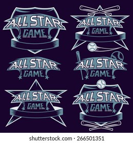 Set Of Vintage Sports All Star Crests With Baseball Theme