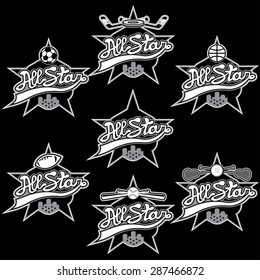 set of vintage sports all star crests