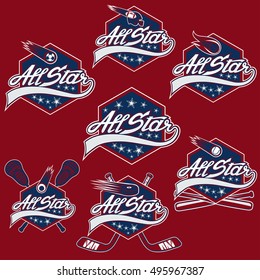 set of vintage sports all star crests