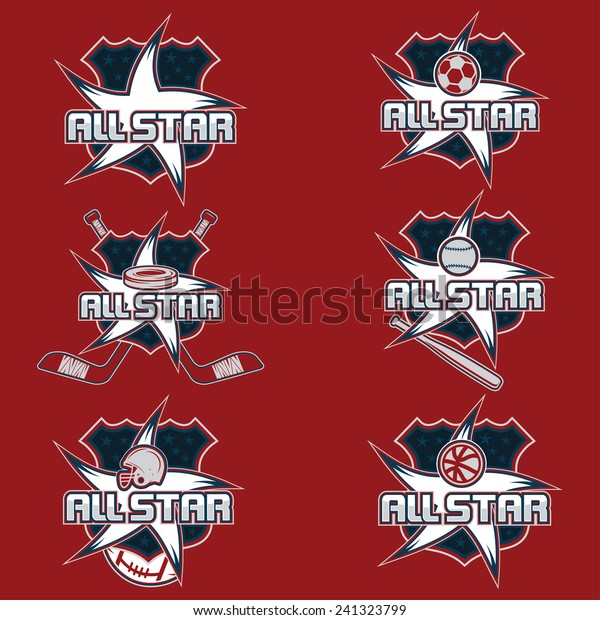 Set Vintage Sports All Star Crests Stock Vector (Royalty Free ...