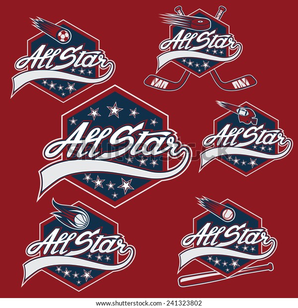 Set Vintage Sports All Star Crests Stock Vector (Royalty Free) 241323802