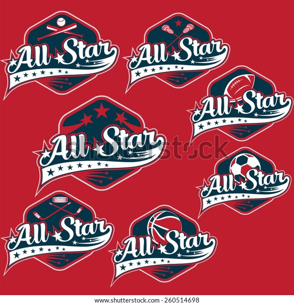 Set Vintage Sports All Star Crests Stock Vector (Royalty Free) 260514698