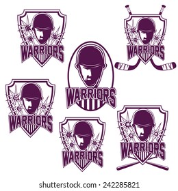 set of vintage sports clubs with warrior face