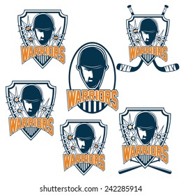 set of vintage sports clubs with warrior face