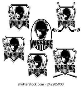 set of vintage sports clubs with warrior face