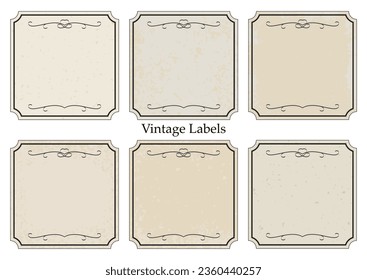 Set of vintage square labels with monograms on old paper isolated on white background. Vector