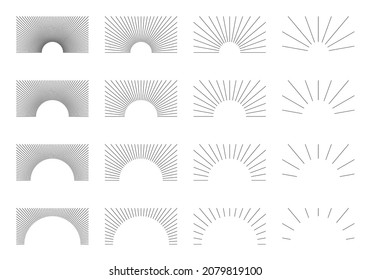 Set of Vintage Square Sunbursts in Different Shapes. Trendy Hand Drawn Retro Bursting Rays Design Elements. Hipster Vector illustration 