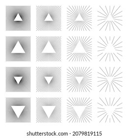 Set of Vintage Square Sunbursts in Different Shapes. Trendy Hand Drawn Retro Bursting Rays Design Elements. Hipster Vector illustration 