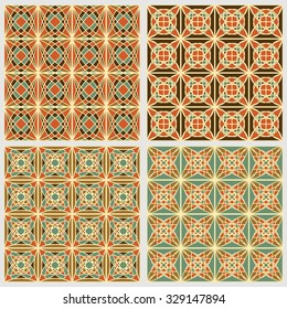 Set of vintage square tiles in nostalgic colors with simple geometric patterns in art deco style, vector eps 10 design collection