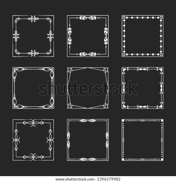 Set of\
vintage square wedding frames and flourish borders. Vector isolated\
calligraphic filigree design\
elements.