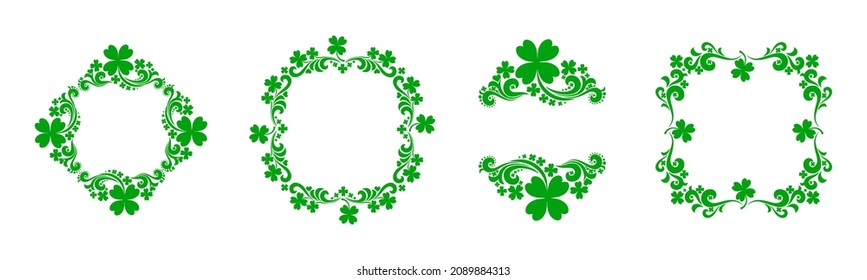 Set of Vintage St. Patrick`s day frames. Celebration background with clover and place for your text. Decoration set - lots of calligraphic elements. Beer festival lettering typography icon.  vector