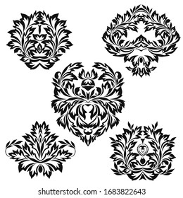 Conjunto de galerías de símbolos antiguas para el diseño. Diseño hermoso en blanco y negro con hojas. Vector clipart. 