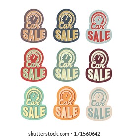 Set of vintage stickers/ labels/ tags/ icons. Car sale. Retro vector illustration