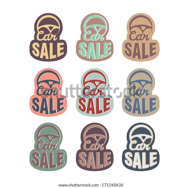 Set of vintage stickers/ labels/ tags/\
icons. Car sale. Retro vector\
illustration