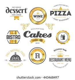 Set of vintage stickers on the theme "Food and beverages". Vintage labels catering. Labels with retro Thiele to serve in the restaurant business.