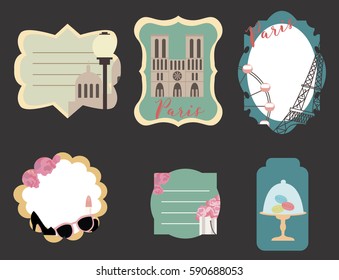 Set of vintage stickers for Paris. Vector illustration