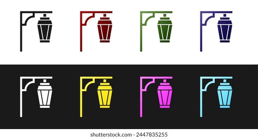 Set Vintage street light icon isolated on black and white background.  Vector